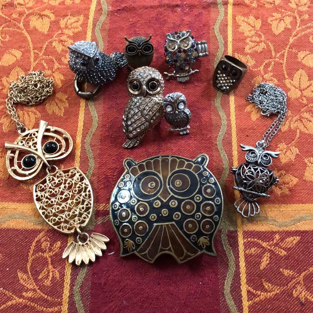 🦉 9 piece Vintage OWL Jewelry Lot 🦉